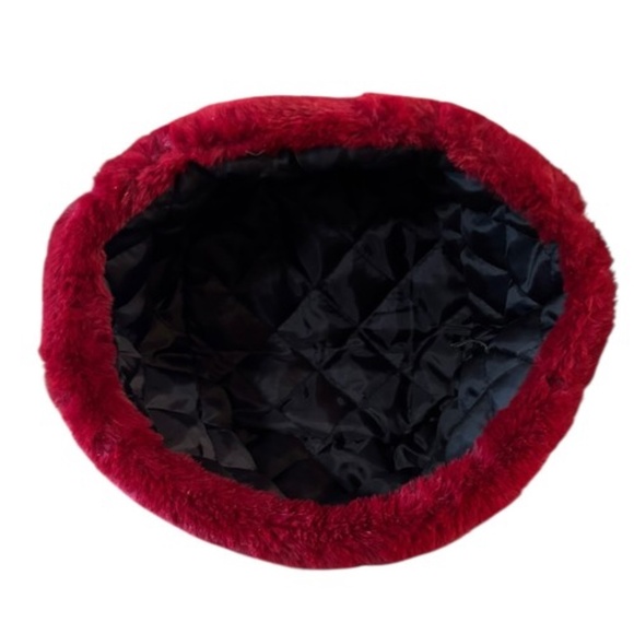 Womens Faux Fur Red Bucket Hat One Size Fits All - Picture 5 of 9